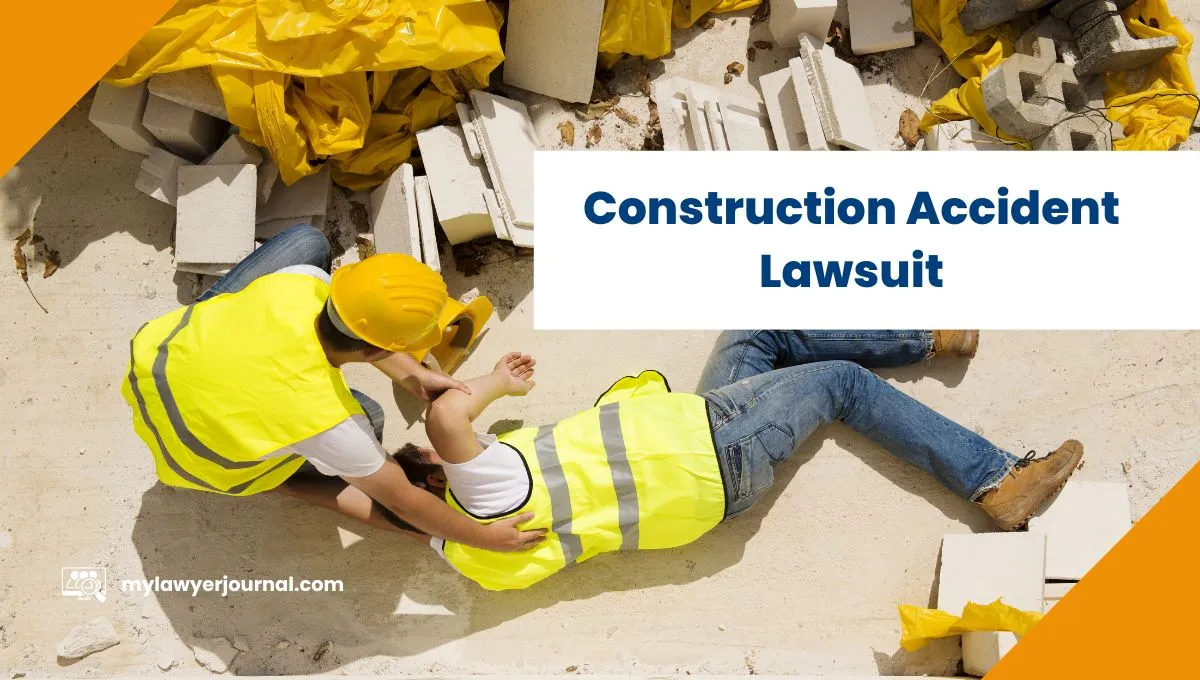 Construction worker lying injured on-site, showing a scenario that might require a Construction Accident Lawsuit.