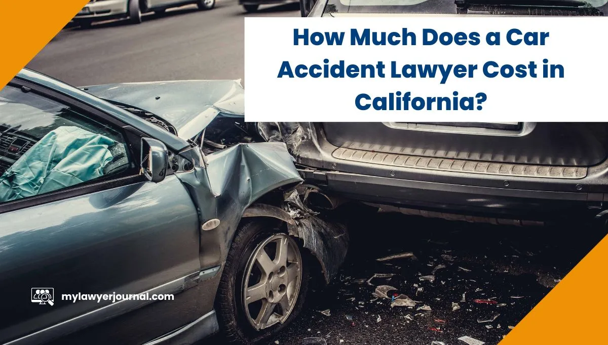 Two cars involved in a collision on a busy road, illustrating the topic of car accident lawyer costs in California.